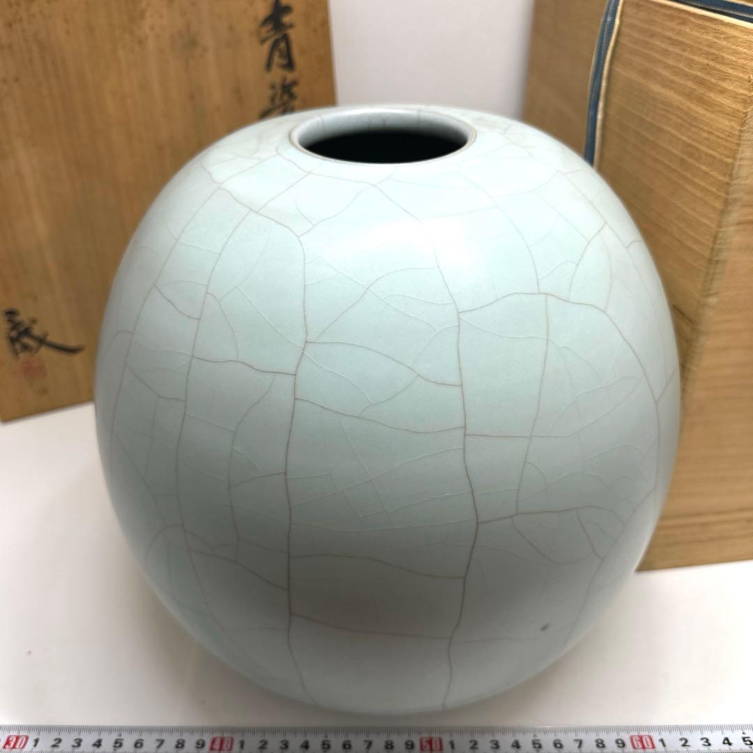 専用　鈴木三成　青磁　大壺　共箱　高さ27㎝　タトヒサ　東な7-0412☆2F