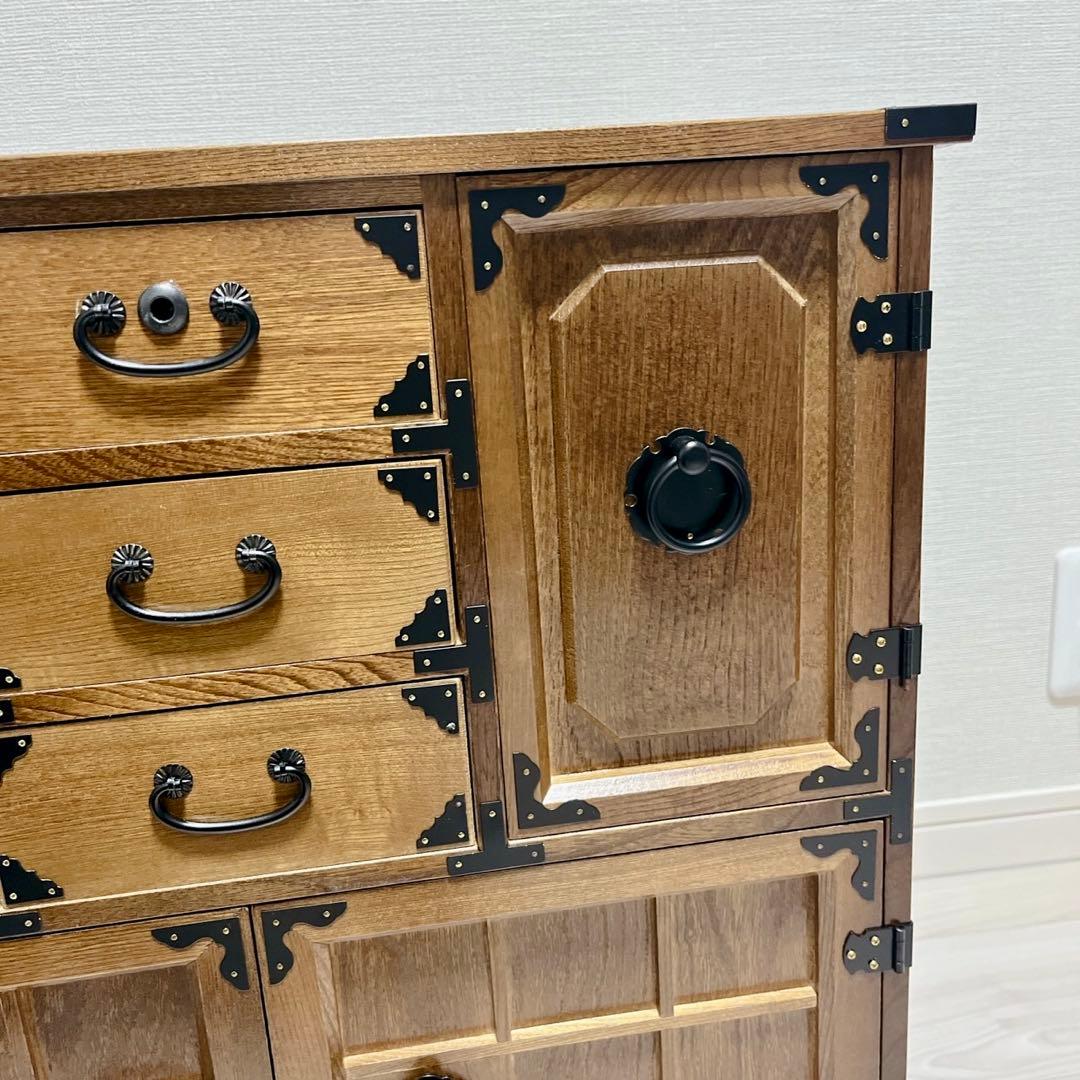 希少 からくり 箪笥 民芸調 隠し 収納多数 昭和レトロ 職人仕上げ 鍵付き