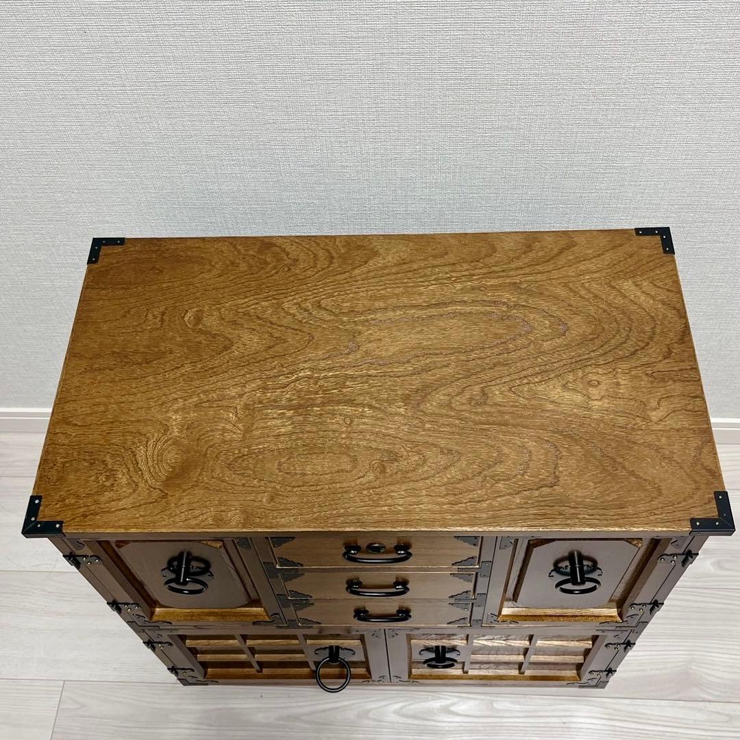 希少 からくり 箪笥 民芸調 隠し 収納多数 昭和レトロ 職人仕上げ 鍵付き