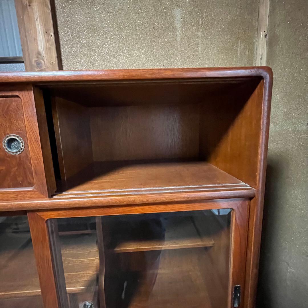 昭和レトロ 木製 茶箪笥 水屋箪笥 ガラス戸