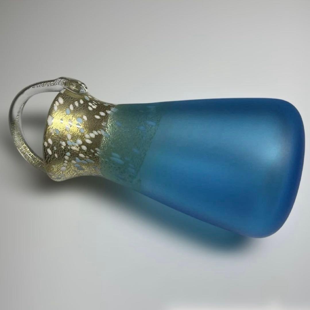 現代ガラス芸術界の巨匠『黒木国昭』作金彩象嵌ガラス花器『光琳金彩手付』