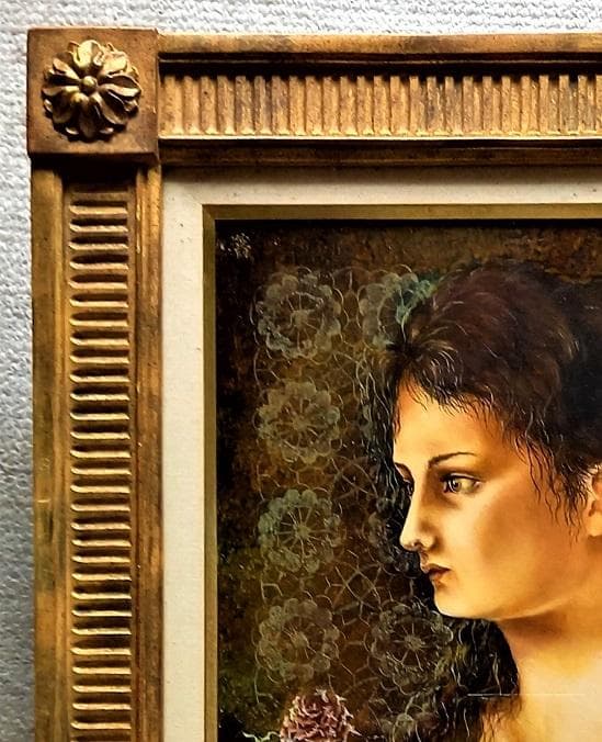 宮田融「婦人像」Ｆ６　油彩画　大阪三越「秀作油絵展」展示作品　アンティークな額装