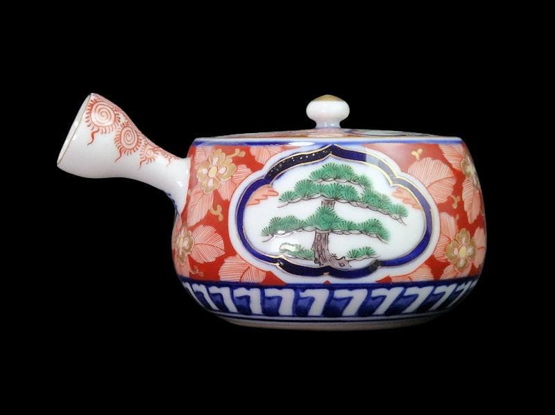 九谷　大聖寺伊万里　金襴手　窓絵　松竹梅の図　急須　F335AS-fbun