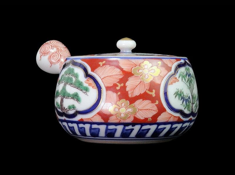 九谷　大聖寺伊万里　金襴手　窓絵　松竹梅の図　急須　F335AS-fbun