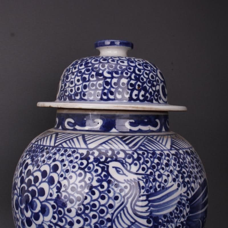 青花凤凰缠枝纹将军罐 景徳鎮 陶磁器 装飾品 現代工芸品 美術品 置物