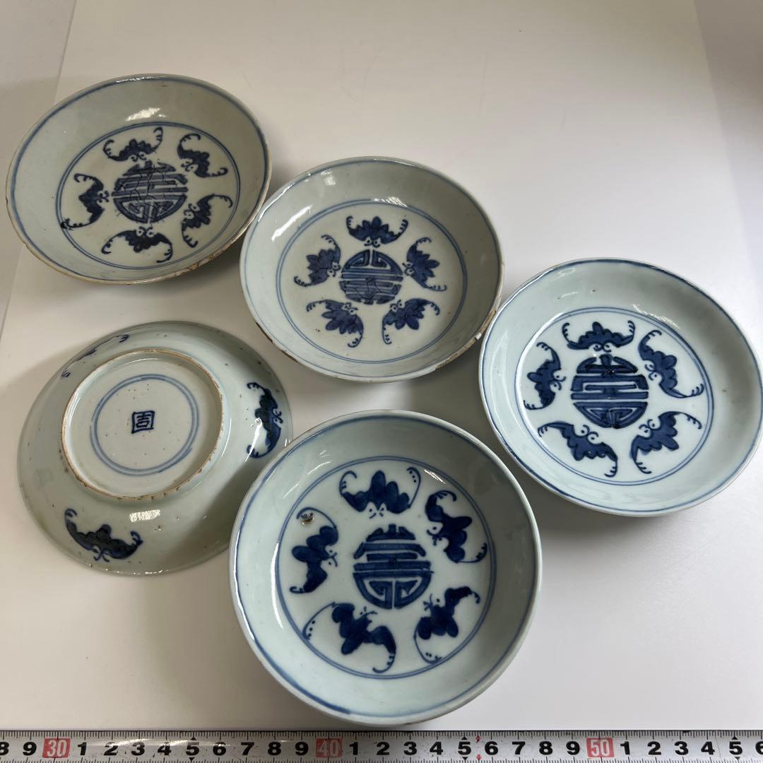 中国清時代　新渡青花中皿5枚　直径約11.5㎝　東Y7-0801⭐︎2Fトヒエ