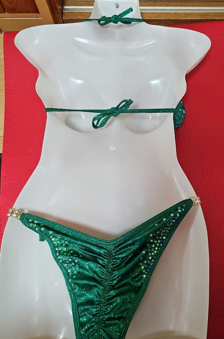 コンテストビキニ フィットネス 大会用 ビキニ グリーン（Sサイズ）