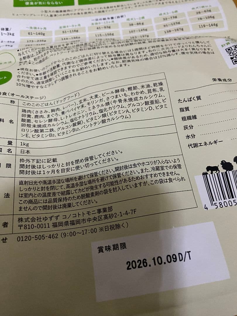 コノコトトモニ このこのごはん1kg×5袋 小型犬用ドッグフード