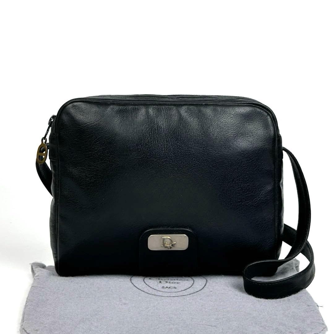 【美品】ディオール　ショルダーバッグ　トロッター　シルバー金具　レザー　ブラック