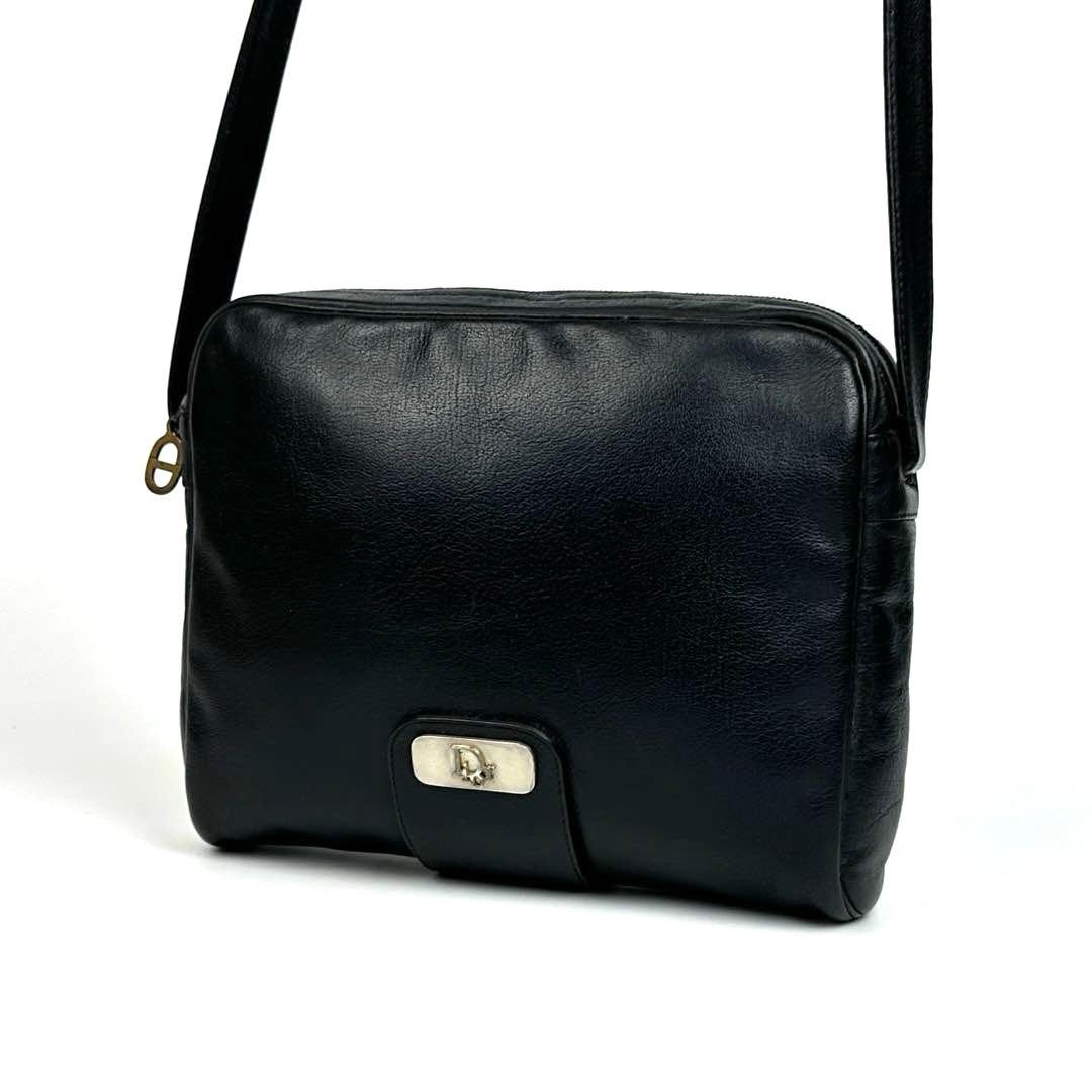 【美品】ディオール　ショルダーバッグ　トロッター　シルバー金具　レザー　ブラック