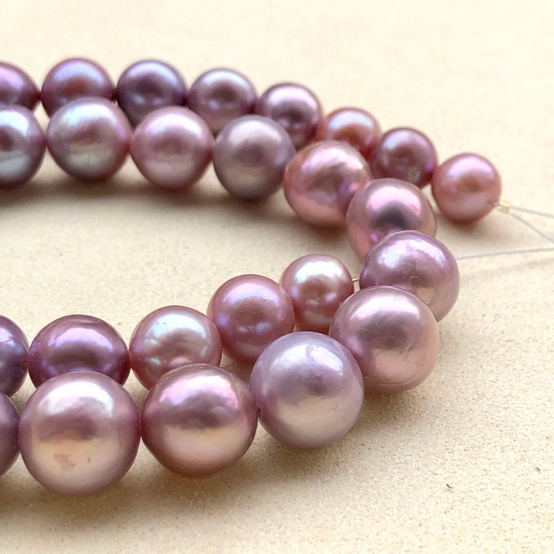 本真珠淡水エジソンパール　ラベンダー9-12㍉ネックレス連材BEN454