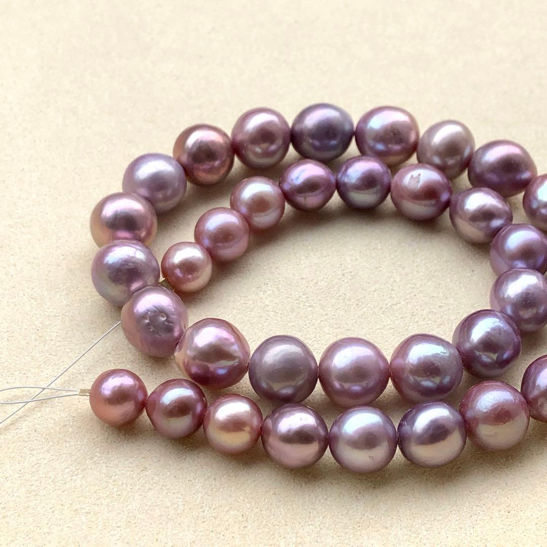 本真珠淡水エジソンパール　ラベンダー9-12㍉ネックレス連材BEN454