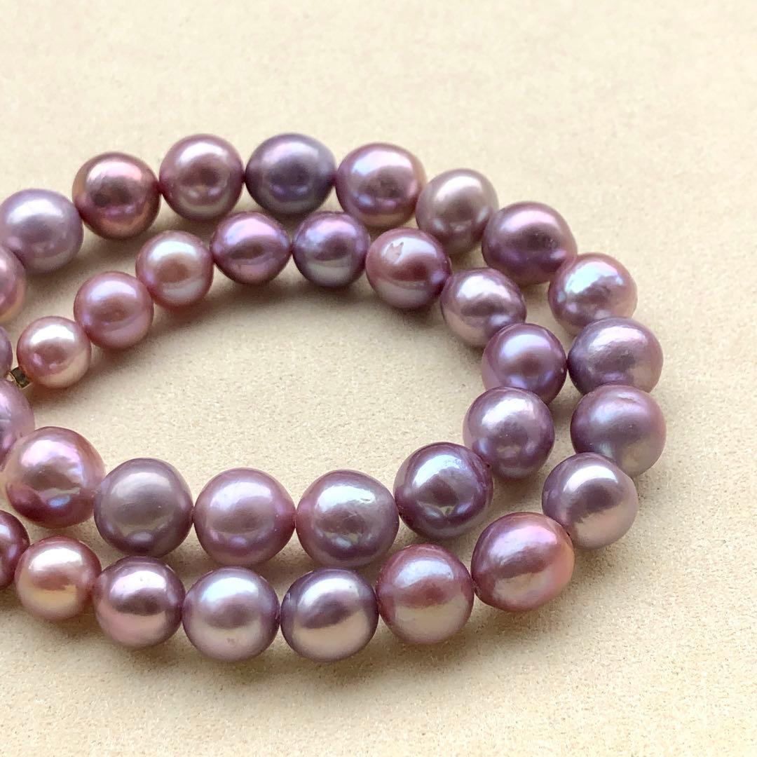 本真珠淡水エジソンパール　ラベンダー9-12㍉ネックレス連材BEN454