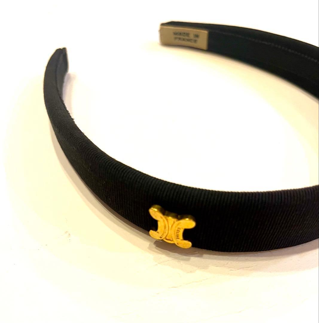 セリーヌ☆カチューシャ　トリオンフ　 ロゴ　リボン　ヘアバンド　ヴィンテージ黒
