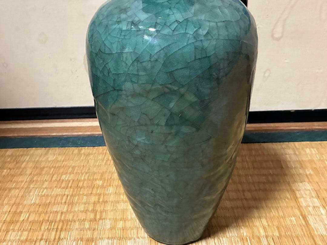 中国 高麗 朝鮮 青緑色 貫入 壺 花入 唐物