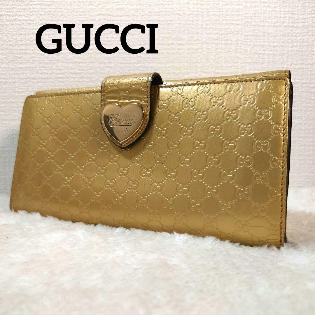 GUCCI グッチ ゴールド 二つ折り 長財布 ハート コンチネンタル GGシマ