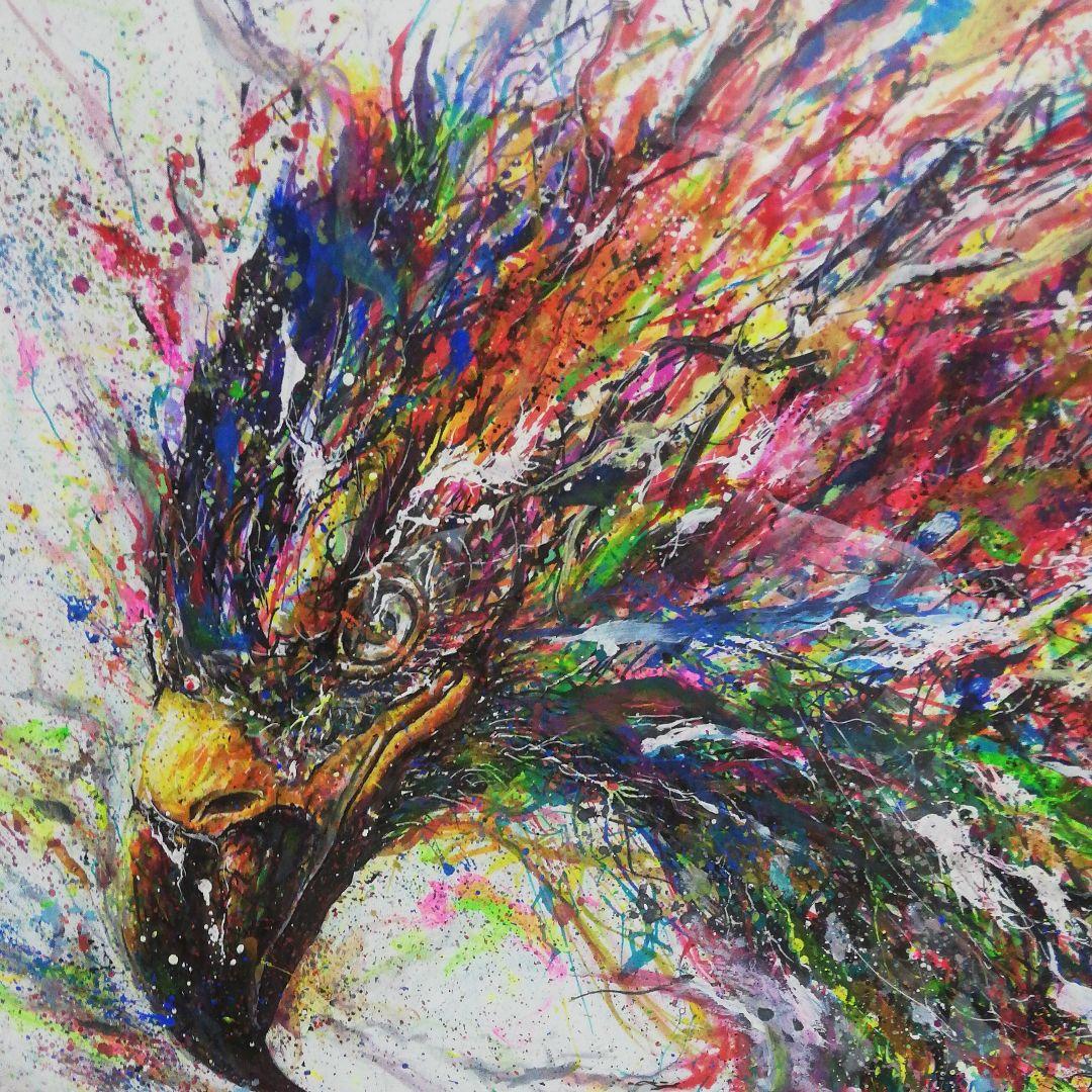 鷹の絵　絵の具　絵画