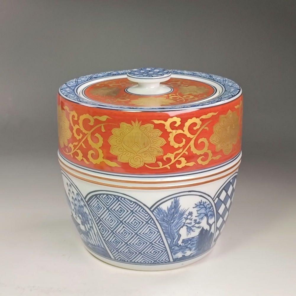 イ863 水指『平安　京峰造』『染付金襴手　水指　共箱』茶道具