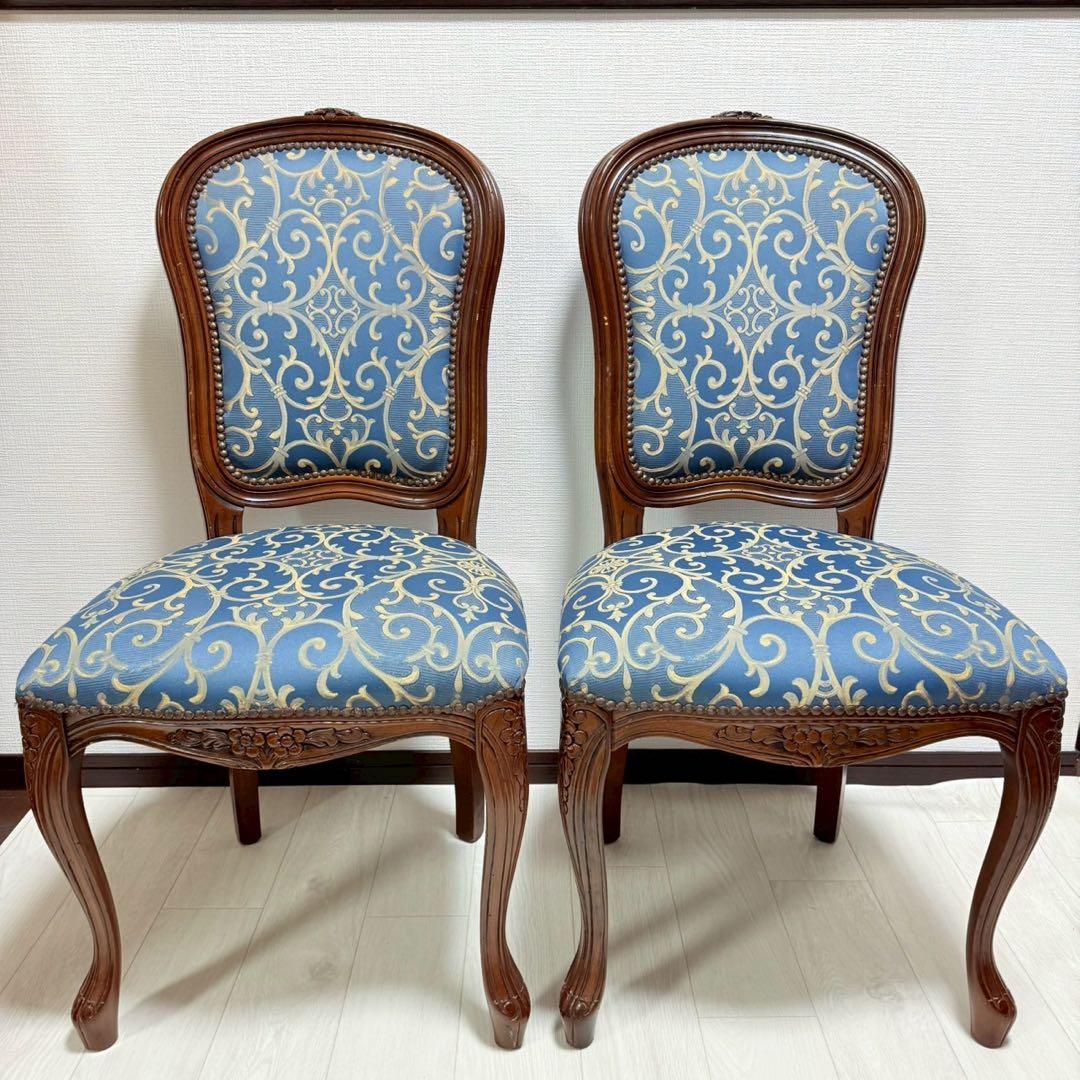 イタリア ダイニングチェア ブルー イタリア家具 高級感 猫脚　2脚