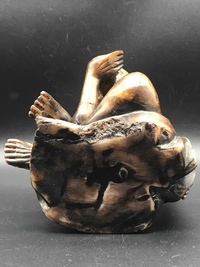 旧家蔵出し中国骨董　明時代　寿山石彫　達磨　雪山大士　時代物(C-12)