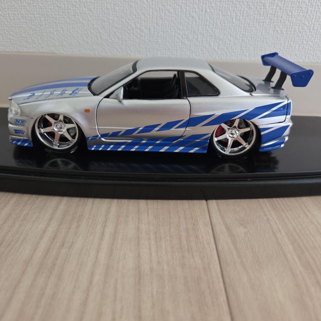スカイライン GT-R34 ミニカー シルバー/ブルー