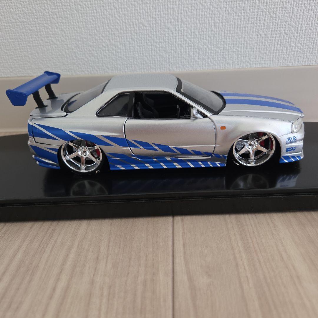 スカイライン GT-R34 ミニカー シルバー/ブルー