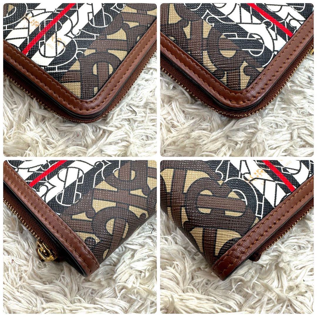 【美品】バーバリー 二つ折り財布 ブラウン TB 総柄 モノグラム