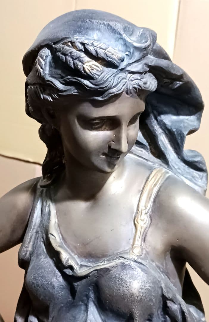 A.de.Luca 手彫り女神像 ブロンズ彫刻 大理石台座 アンティーク