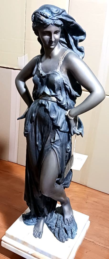 A.de.Luca 手彫り女神像 ブロンズ彫刻 大理石台座 アンティーク