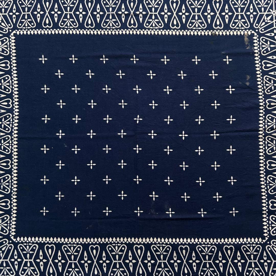 60s ヴィンテージ クロス バンダナ レア USA製 耳付 ネイビー 希少