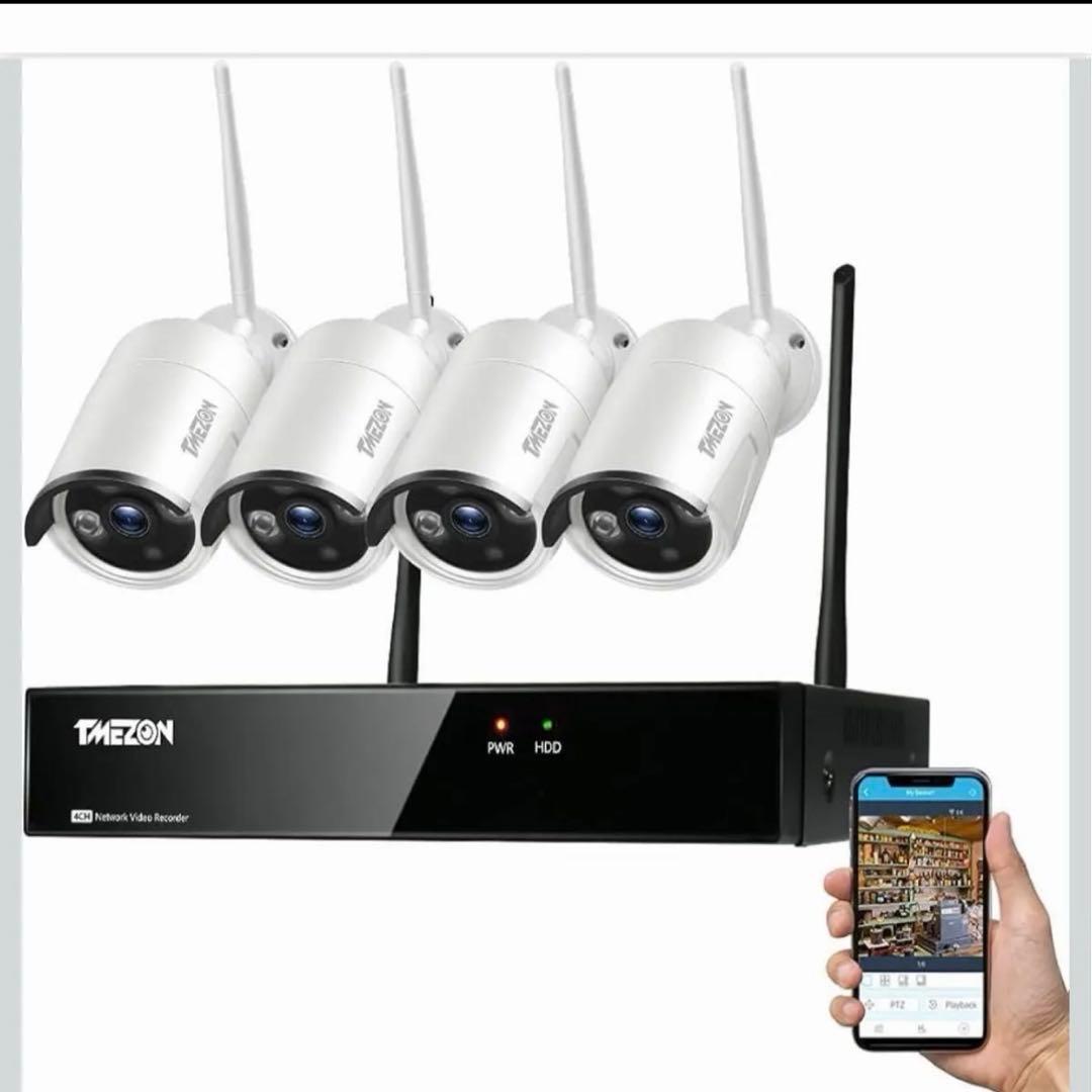 防犯カメラセット TMEZON レコーダー ワイヤレス防犯カメラ 4台セット