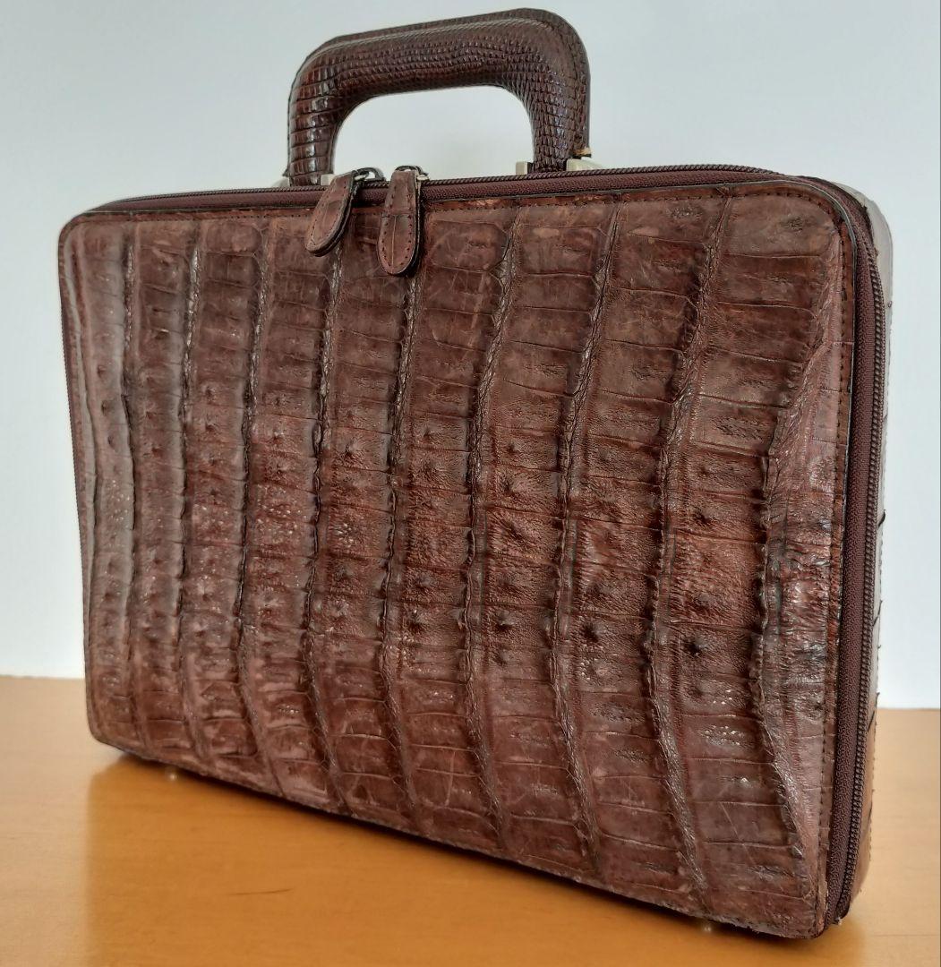 高級 クロコダイルレザー メンズ ブリーフケース JRAタグ付き