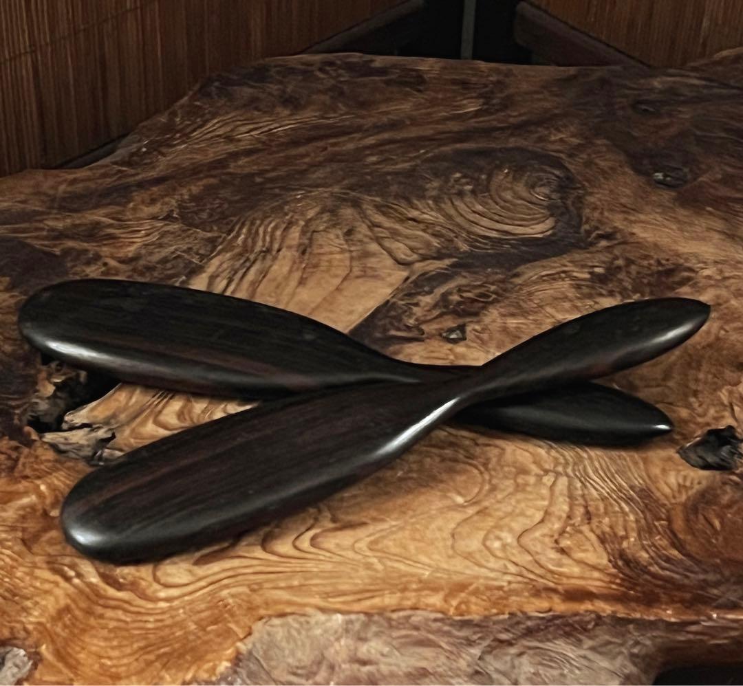 神具美術 希少 時代 小型 太鼓バチ 曲型 黒檀バチ