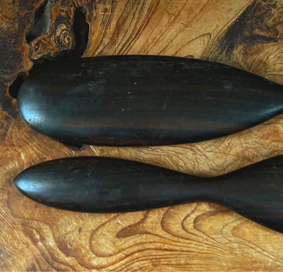 神具美術 希少 時代 小型 太鼓バチ 曲型 黒檀バチ