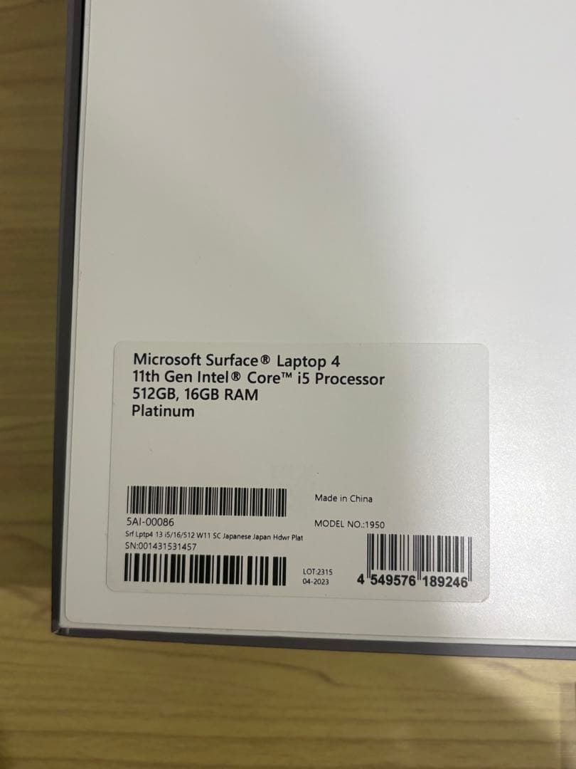 Windowsノート本体 Microsoft Surface Laptop 4 512GB 16GB