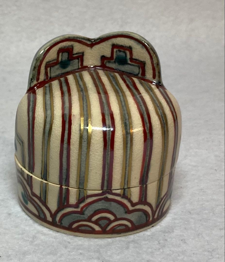 B319h 「絵安南冠○ 香合」清閑寺窯造　共箱　杉田祥平　京都　香道具茶道具