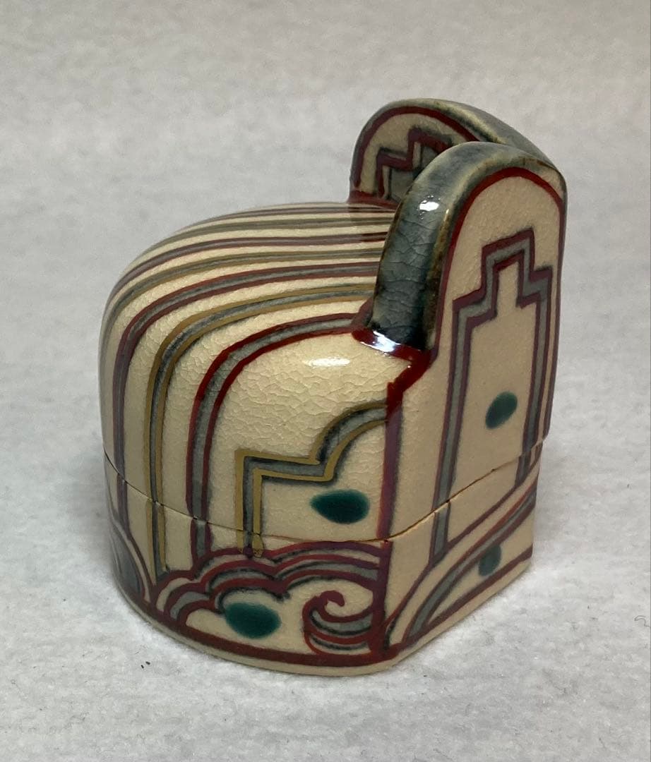 B319h 「絵安南冠○ 香合」清閑寺窯造　共箱　杉田祥平　京都　香道具茶道具