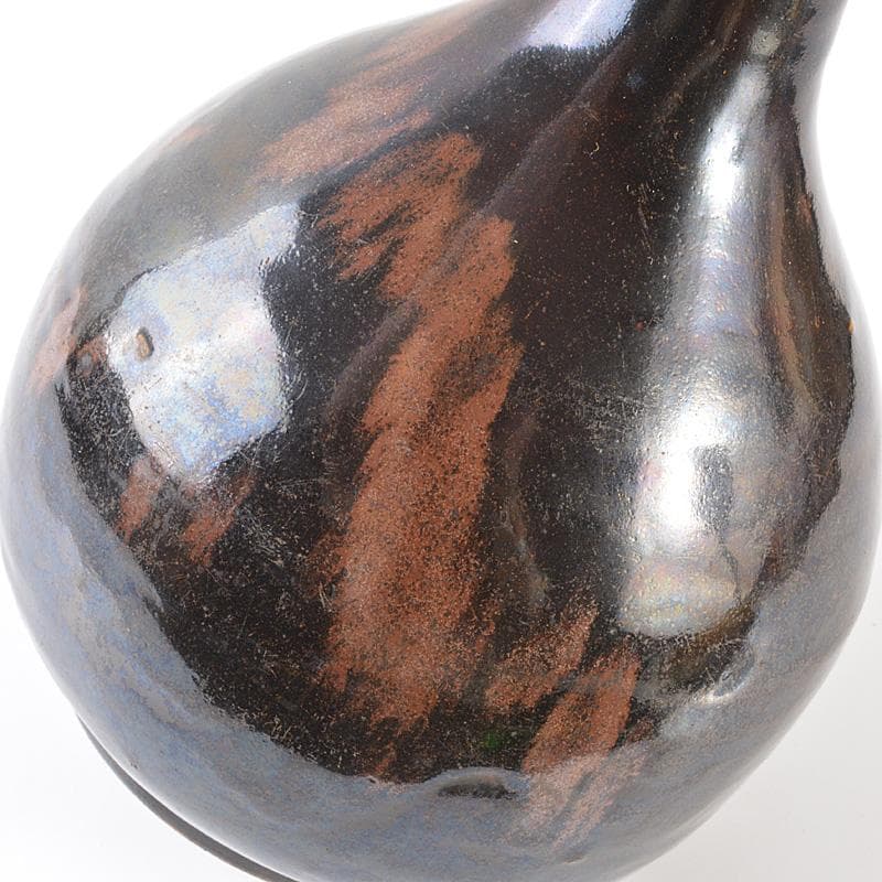 瀬戸焼　古瀬戸　黒釉　徳利　鶴首瓶　時代箱　伝来品　C　R6512