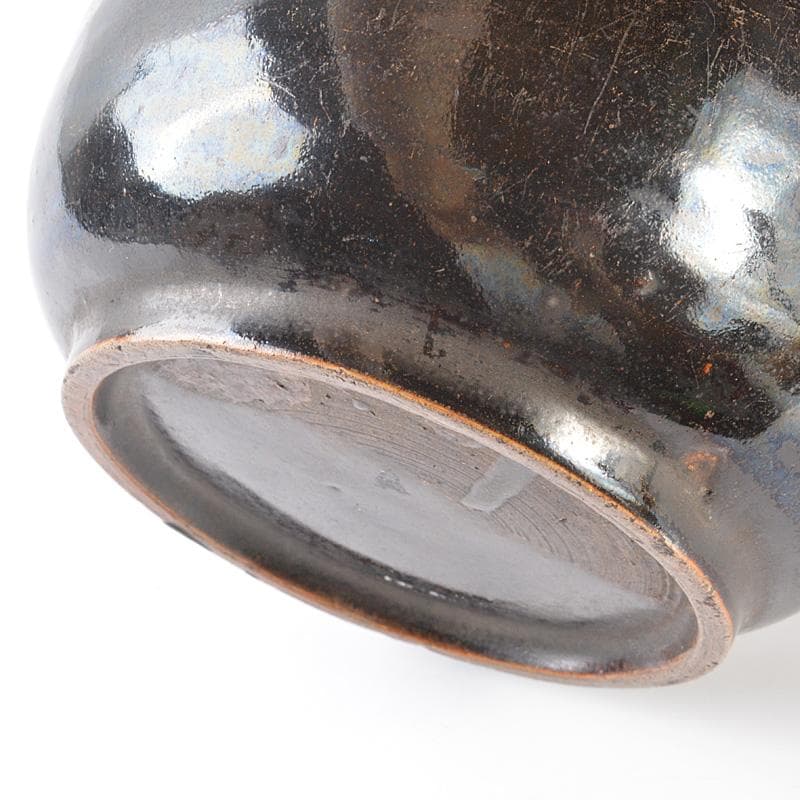 瀬戸焼　古瀬戸　黒釉　徳利　鶴首瓶　時代箱　伝来品　C　R6512