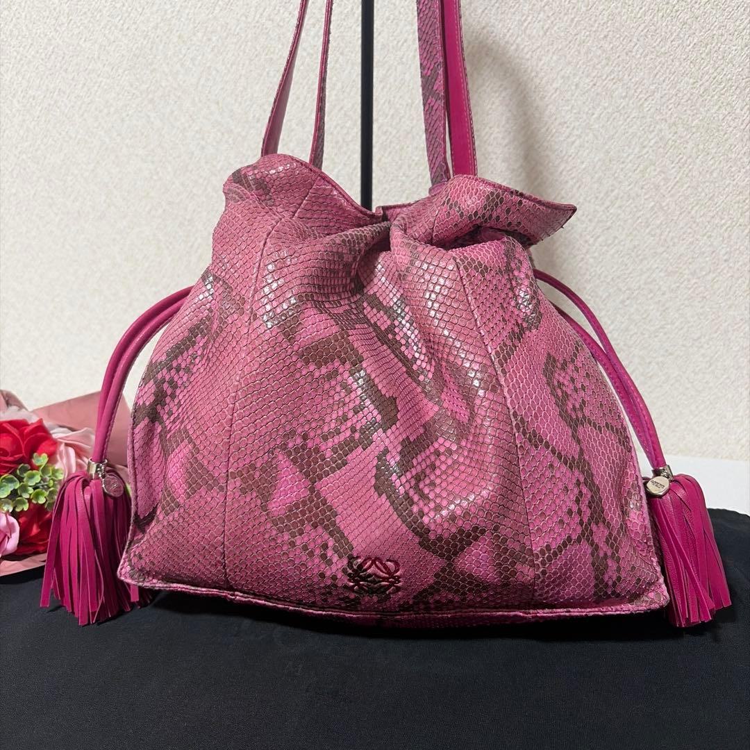 超希少 LOEWE VINTAGE PINK Python フラメンコ バッグ