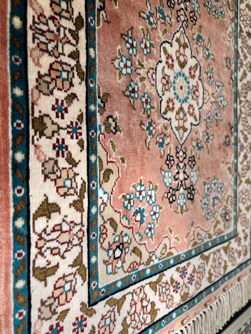 世界最高峰のトルコ カイセリ産 総シルク 手織り絨毯 53×42cm 証紙付