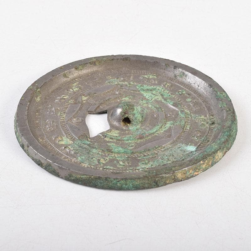 中国　古銅青銅　銅鏡　古鏡　紙鎮　文鎮　時代箱　M　R9330