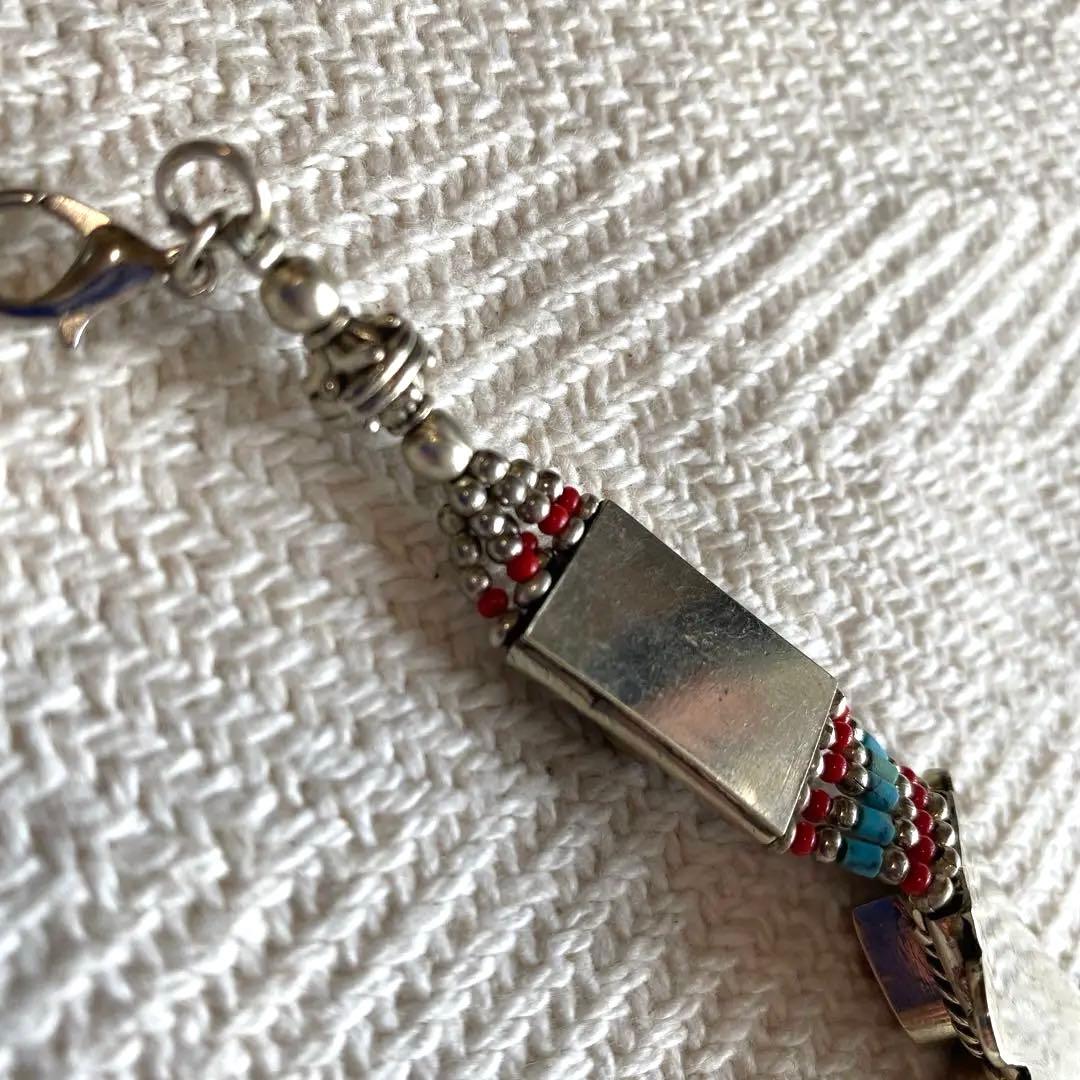 チベット銀象嵌細工ブレスレット 琥珀調 ターコイズ 珊瑚 伝統工芸シルバー
