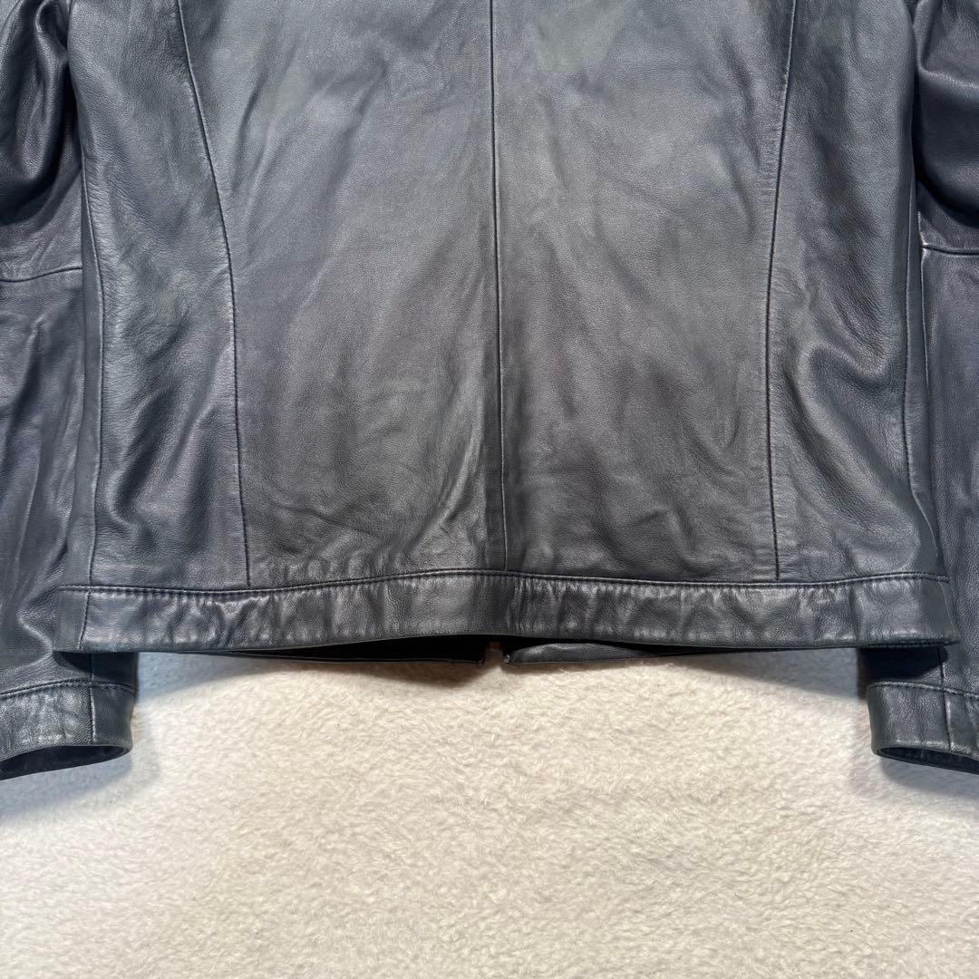 希少カラー ネイビー系 ヒューゴボス シングルライダースジャケット 羊革 M相当