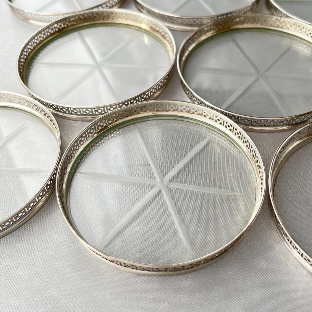 【Webster】【純銀/ガラス】透かしのコースター 8枚 スターリング