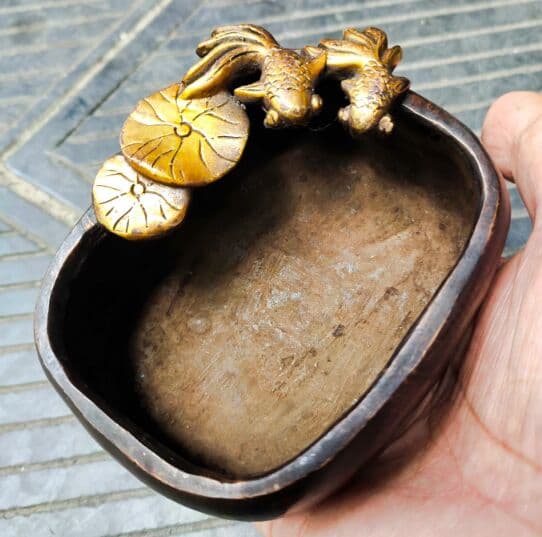 古玩銅器収蔵擬古純銅金魚筆洗灰皿硯台包漿老道家庭書房置物