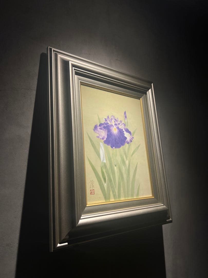 他の方発送×花菖蒲【肉筆日本画】作者不詳　印あり
