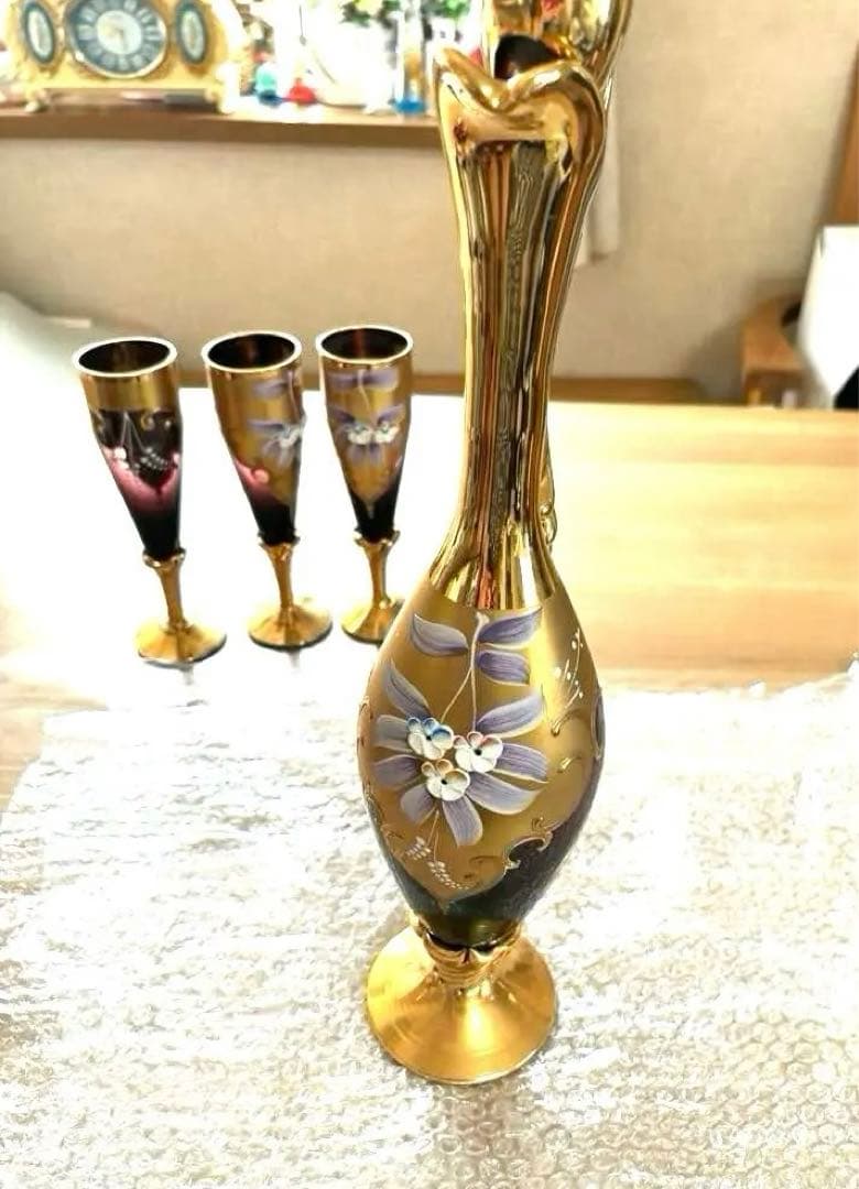 未使用ビンテージ❣️イタリア ベネチアングラス ムラーノ デキャンタ＆グラス