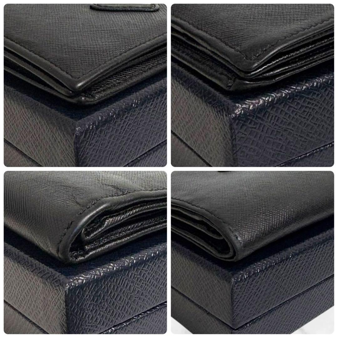 極美品✨ PRADA プラダ 二つ折り財布 サフィアーノ ブラック 三角ロゴ