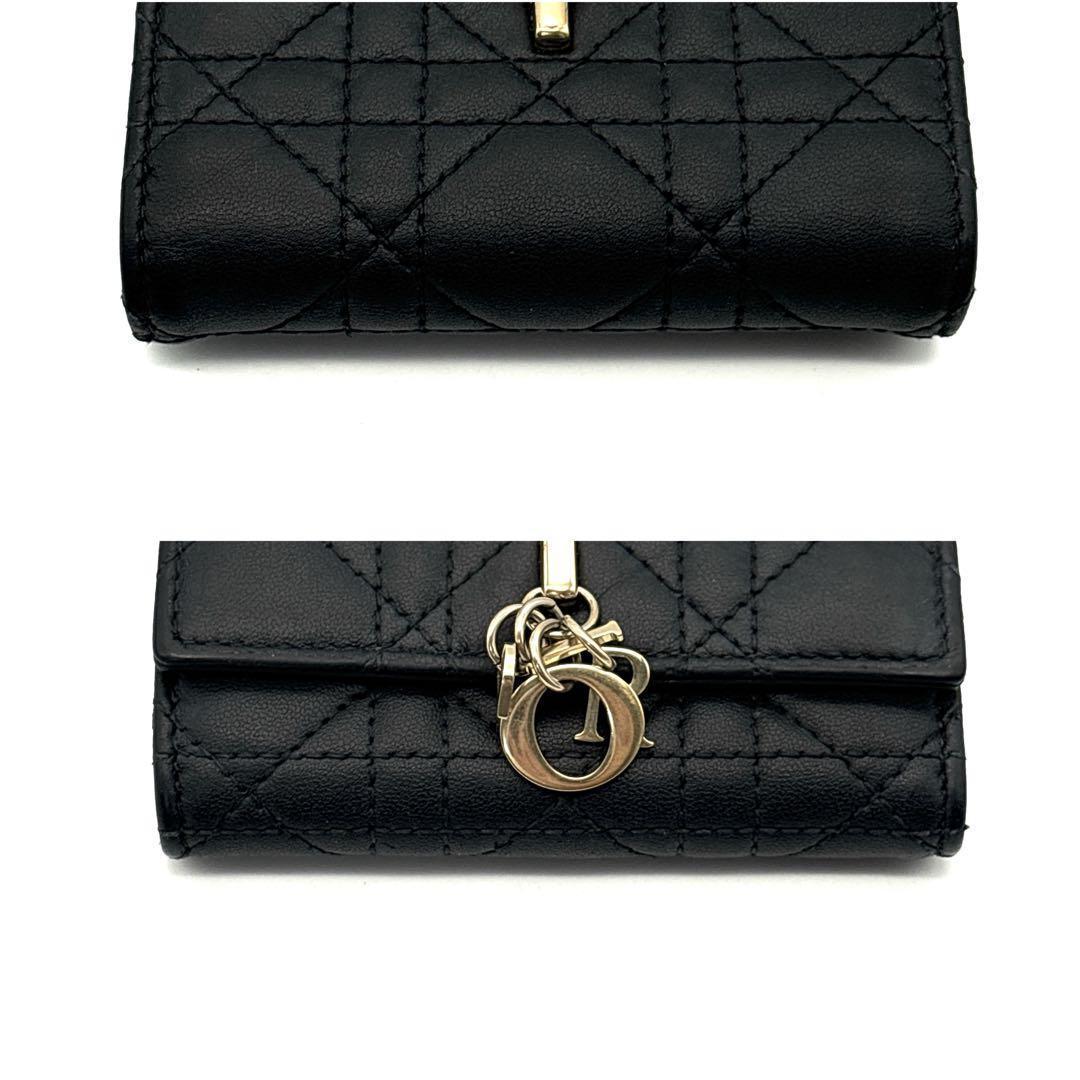 極美品◆DIOR マイディオール グリシールウォレット ラムスキン ブラック